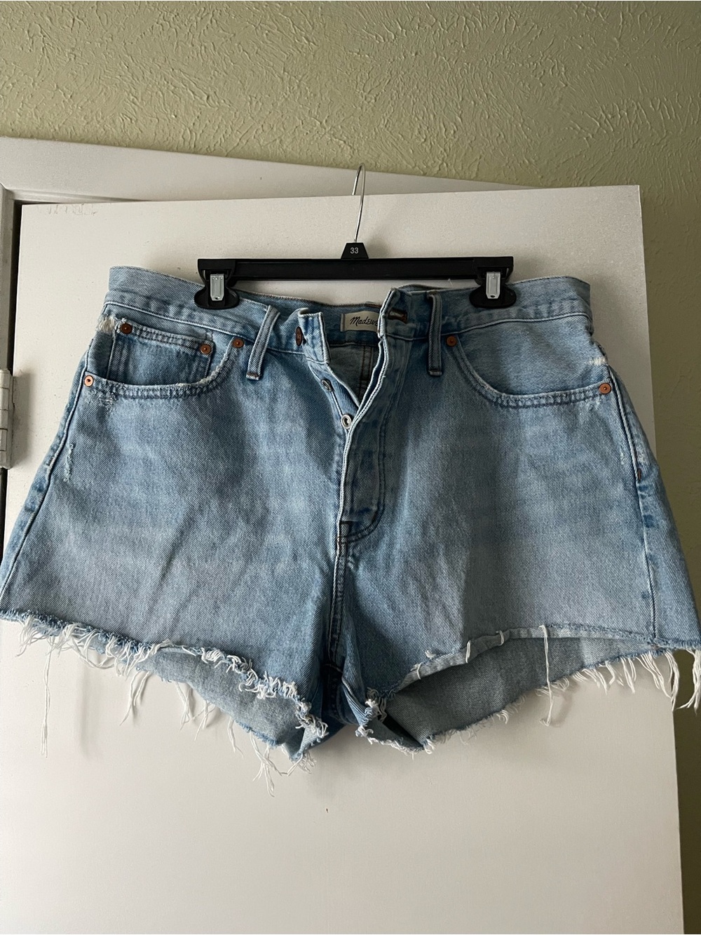Madewell Light Blue Distressed Denim Cutoff Shorts